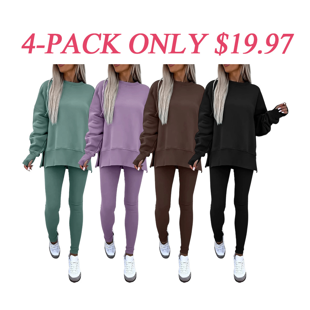 Women's Drop-Shoulder Split Hem Sweatsuit Set