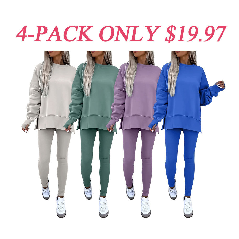 Women's Drop-Shoulder Split Hem Sweatsuit Set