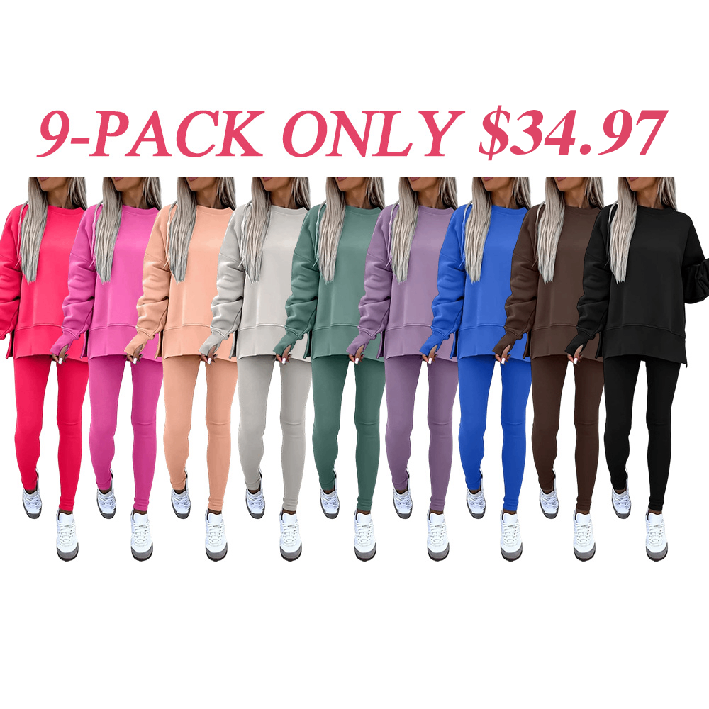 Women's Drop-Shoulder Split Hem Sweatsuit Set