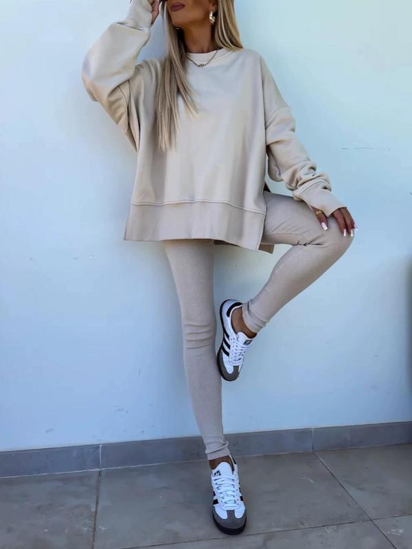 Women's Drop-Shoulder Split Hem Sweatsuit Set