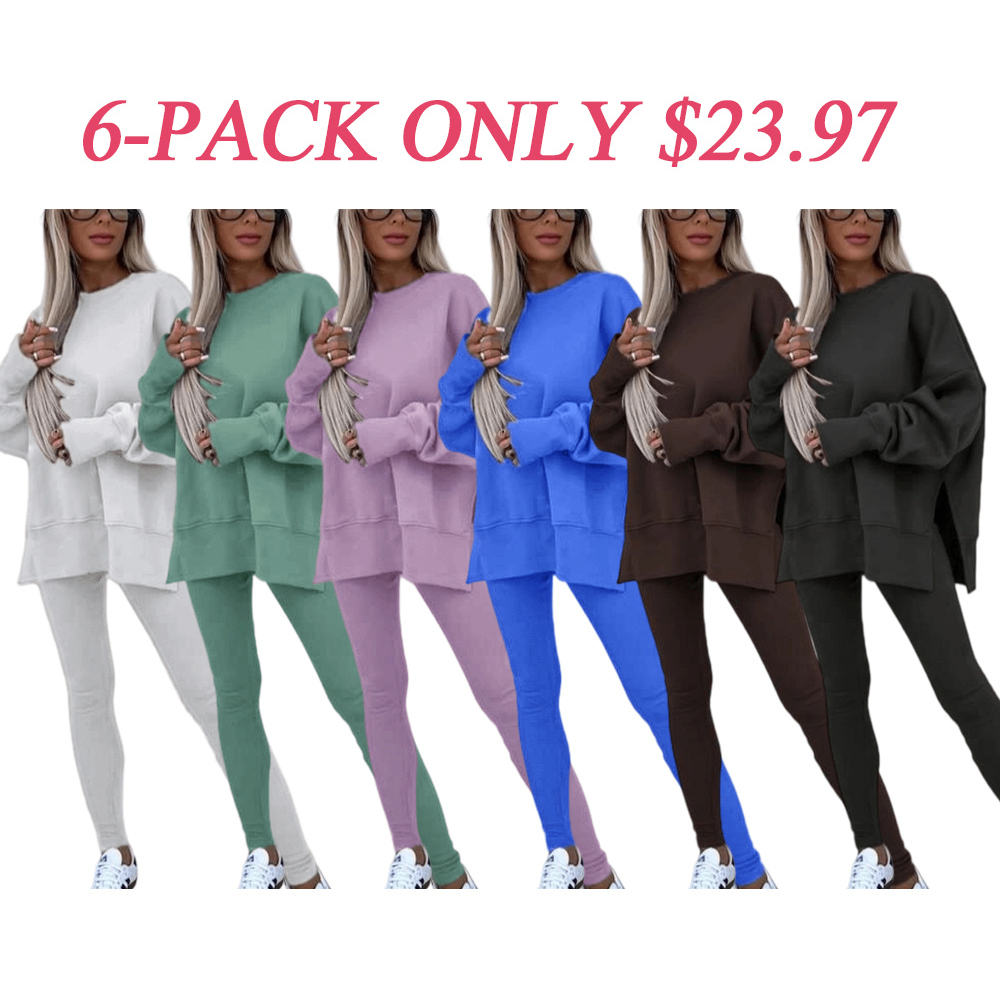 Women's Drop-Shoulder Split Hem Sweatsuit Set