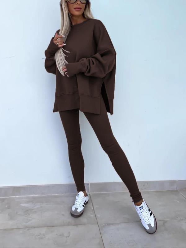 Women's Drop-Shoulder Split Hem Sweatsuit Set