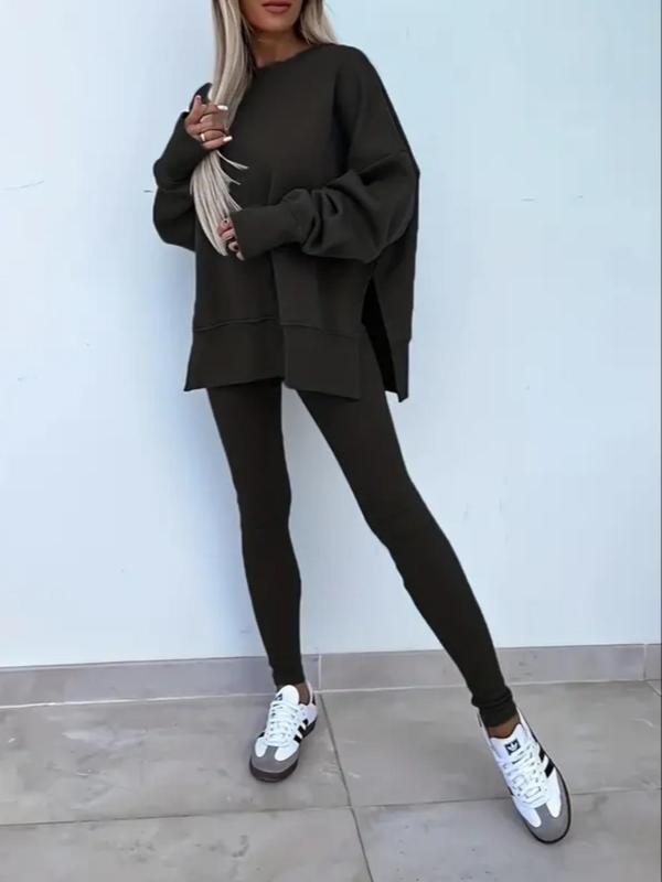 Women's Drop-Shoulder Split Hem Sweatsuit Set